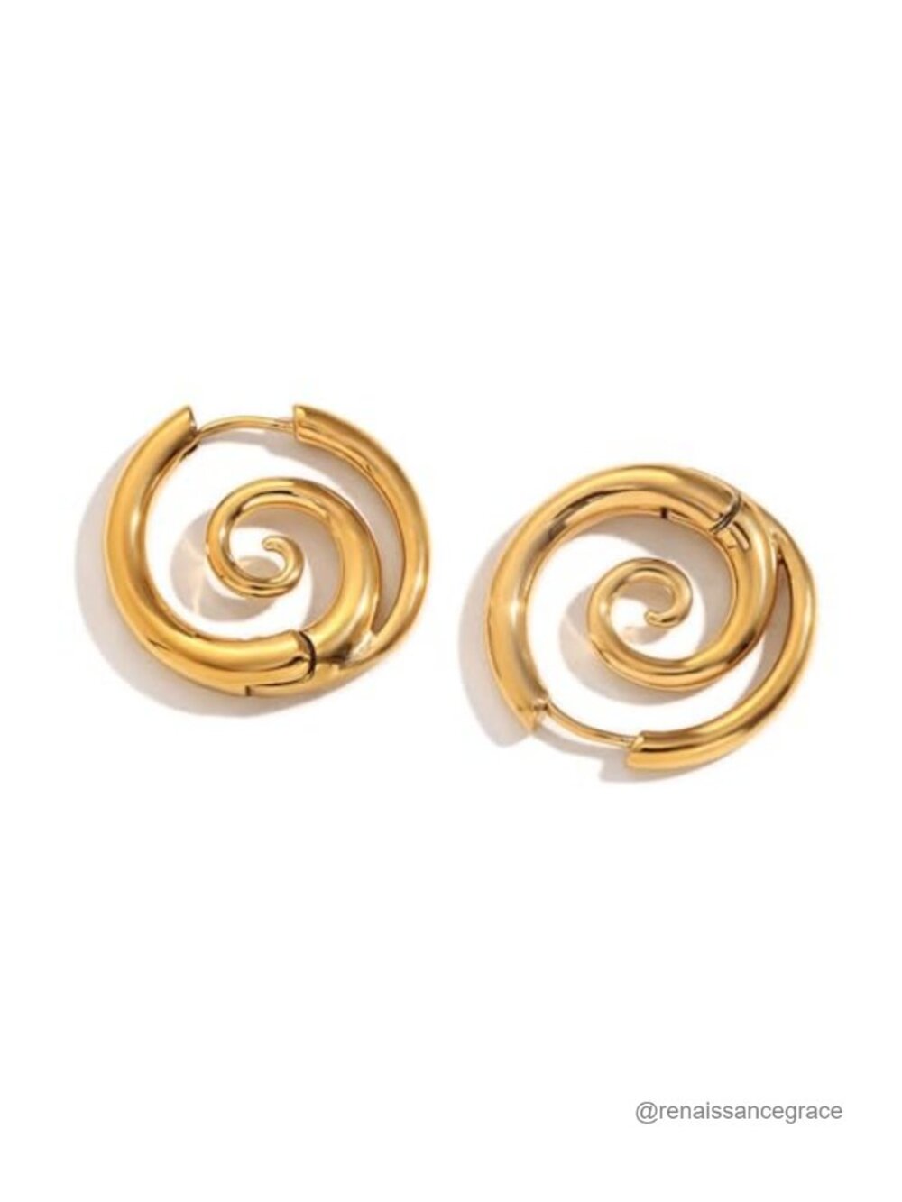 Stainless Steel 18K Gold Plated Sea Wave Spiral Huggie Hoop Earrings